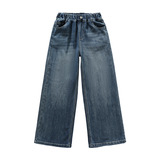 女童加绒牛仔裤秋冬款新款中大童秋季直筒裤子宽松儿童秋装潮，童装裤子，摩比熊