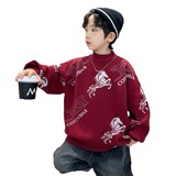 男童秋冬季卡通马毛衣新款大童装加厚保暖休闲年服针织毛线衫，童装毛衣，摩比熊