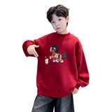 男童冬季加绒红色卫衣新款中大童款儿童本命新年马年衣服，童装卫衣/绒衫，摩比熊