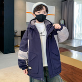 男童加绒加厚外套秋冬款新款中大儿童冬装夹棉风衣男孩帅气潮，童装棉衣，摩比熊
