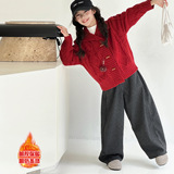 女童秋冬毛衣拜年服季新款儿童加厚新年衣服红色针织开衫冬装，童装毛衣，摩比熊