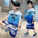 新款运动球衣男童夏装球服篮球服速干短袖套装男孩夏季儿童装，童装休闲套装，摩比熊