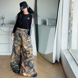 韩版辣妹高腰阔腿裤女童女孩新款高街显瘦时尚高腰长裤潮，童装裤子，摩比熊