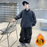 男童领针织衫翻领毛衣秋冬季百搭男孩加厚毛线衣保暖洋气外套，童装毛衣，摩比熊