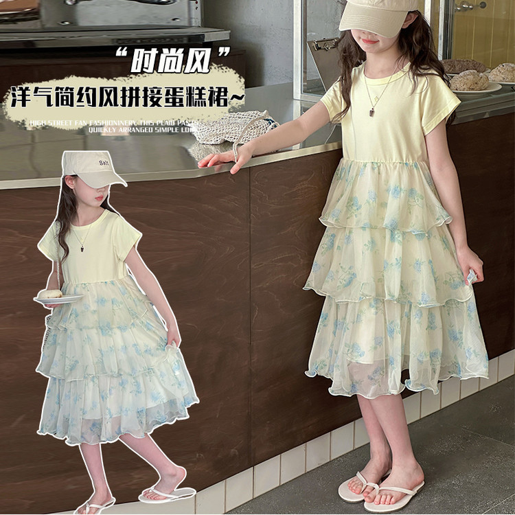 儿童裙子夏季连衣裙新款女童短袖裙夏装女大童洋气夏天公主裙，童装连衣裙，摩比熊