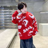 男童秋冬款毛衣新款中大童冬装加厚保暖儿童冬季红色毛线上衣，童装毛衣，摩比熊