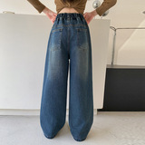 女童牛仔裤春秋宽松潮酷大童秋季休闲阔腿裤秋款儿童裤子，童装裤子，摩比熊