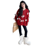 女童红色毛衣秋冬新款大童年服加厚羊绒衫儿童冬季针织打底衫，童装毛衣，摩比熊