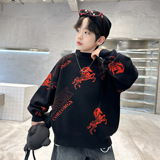 男童秋冬季卡通马毛衣新款大童装加厚保暖休闲年服针织毛线衫，童装毛衣，摩比熊