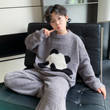 新款秋冬季时髦休闲加绒加厚家居服中大儿童男童睡衣套装潮牌，童装家居服（睡衣），摩比熊