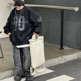 男童时髦深秋款一体绒加厚牛仔裤新款中大儿童男孩工装宽松裤，童装裤子，摩比熊