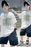 儿童装男童夏装套装新款中大童夏季男孩短袖时髦帅气两件套潮，童装休闲套装，摩比熊