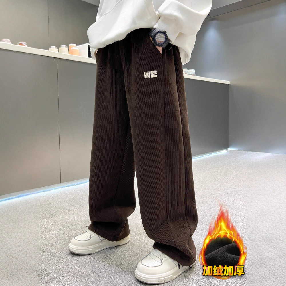 男童灯芯绒裤子加绒秋冬款新款加厚冬季长裤休闲中大儿童男孩，童装裤子，摩比熊