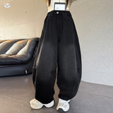 女童年冬季新款嘻哈风加绒工装牛仔裤酷女孩户外保暖哈伦裤潮，童装裤子，摩比熊