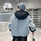 童装男童冬装夹棉连帽毛毛衣新款中大童冬季加厚外套，童装棉衣，摩比熊