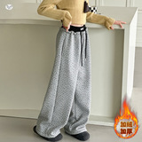 女童加绒碎花阔腿裤年秋冬新款中大儿童休闲直筒长裤宽松，童装裤子，摩比熊