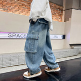 潮中大童秋装直筒工装牛仔裤新款儿童装男童秋季痞帅宽松裤子，童装裤子，摩比熊