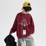 男童冬季潮牌加绒加厚运动反光条卫衣新款青少年儿童宽松上衣，童装卫衣/绒衫，摩比熊