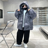 男童扎染连帽棉服新款儿童冬装加厚中大童男孩棉衣外套潮，童装棉衣，摩比熊