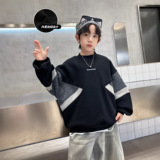 儿童装男童冬季一体加绒卫衣新款中大童款加厚男孩上衣潮，童装卫衣/绒衫，摩比熊