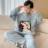 新款秋冬季休闲时髦加绒家居服中大儿童冬季加厚睡衣两件套潮，童装家居服（睡衣），摩比熊