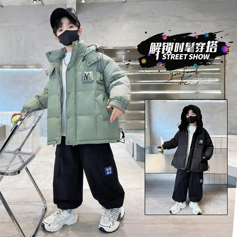 男童棉服新款儿童洋气时髦冬装加厚中大童男孩加棉棉衣外套潮，童装棉衣，摩比熊