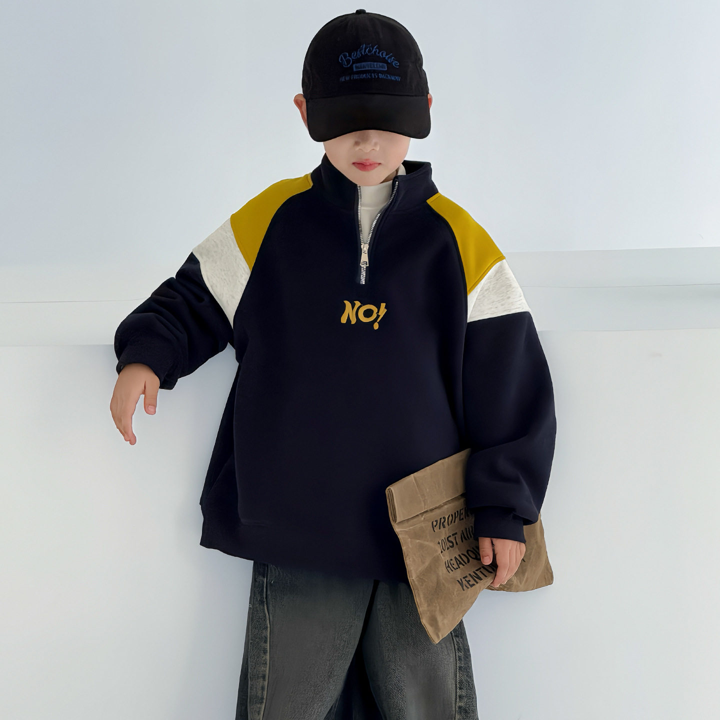 男童加绒加厚卫衣冬季新款中大童装冬装一体绒儿童上衣潮，童装卫衣/绒衫，摩比熊