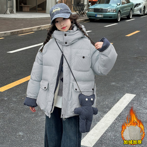 女童羽绒棉服冬装新款女大童加厚加绒棉衣儿童冬季韩系面包服，童装棉衣，摩比熊