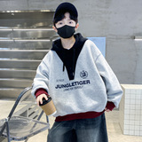 儿童装男童冬装加绒连帽卫衣新款大童款男孩运动加厚上衣，童装卫衣/绒衫，摩比熊