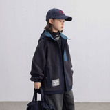 男童加厚外套新款儿童秋冬装加厚毛毛衣中大童羊羔绒连帽上衣，童装外套，摩比熊