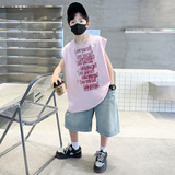 儿童装男童夏装套装新款运动中大童夏季无袖款男孩夏款酷帅潮，童装休闲套装，摩比熊