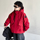 男童夹棉外套新款秋冬款加厚冲锋衣大儿童棉衣男孩冬季派克服，童装外套，摩比熊