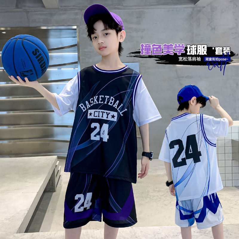 儿童篮球服男童中大童夏季短袖训练服号球衣运动套装队服速干衣，童装休闲套装，摩比熊