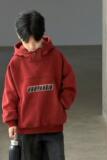 男童红色卫衣冬季加绒新款男孩新年衣服儿童冬装加厚连帽上衣，童装卫衣/绒衫，摩比熊