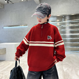 男童毛衣新款秋冬男孩大儿童冬装高领半开衫加厚上衣针织衫潮，童装毛衣，摩比熊