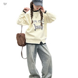 女童撞色毛衣套装秋冬新款中大童卡通刺绣针织衫阔腿裤两件套，童装毛衣，摩比熊