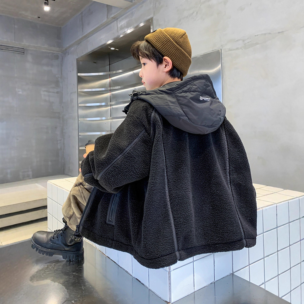 男童羊羔绒外套秋冬季新款儿童冬装毛毛衣夹棉加厚男孩棉衣潮，童装外套，摩比熊