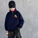 男童季卫衣加绒加厚新款中大童冬装一体绒儿童红色上衣，童装卫衣/绒衫，摩比熊