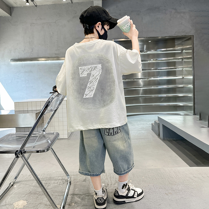 男童夏装套装新款儿童衣服夏季大童运动短袖男孩帅气时髦童装，童装休闲套装，摩比熊