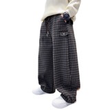 男童加绒裤子一体绒新款中大童长裤加厚儿童格子休闲裤秋冬潮，童装裤子，摩比熊