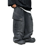 男童时髦深秋款一体绒加厚牛仔裤新款中大儿童男孩工装宽松裤，童装裤子，摩比熊