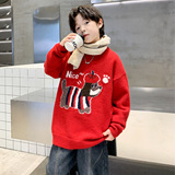 男童冬季加厚红色毛衣新款儿童秋冬款大童本命新年马年拜年服，童装毛衣，摩比熊