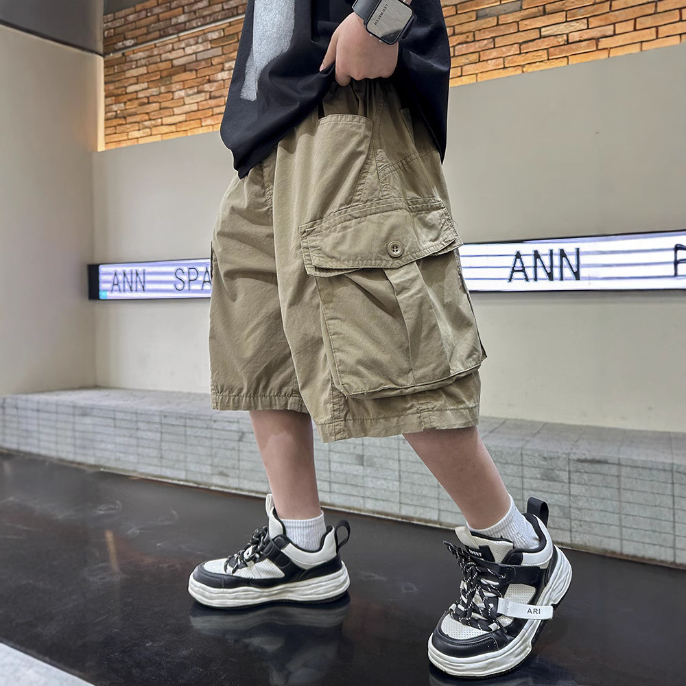 男童工装短裤炸街儿童装夏装裤子中裤新款中大童夏季五分裤潮，童装裤子，摩比熊