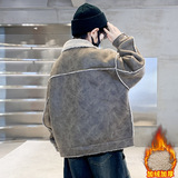 儿童装男童秋冬羊羔绒皮衣外套大童新款冬装帅气一体绒外套潮，童装外套，摩比熊