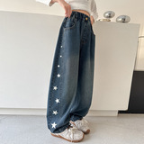 女童复古宽松牛仔裤春秋装中大童秋装儿童直筒长裤阔腿裤，童装裤子，摩比熊