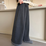 女童加绒毛呢裤年秋冬新款中大童纯色阔腿裤休闲九分裤直筒裤，童装裤子，摩比熊