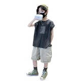 男童夏季套装新款儿童装夏款薄款男孩夏装大童无袖背心两件套，童装休闲套装，摩比熊