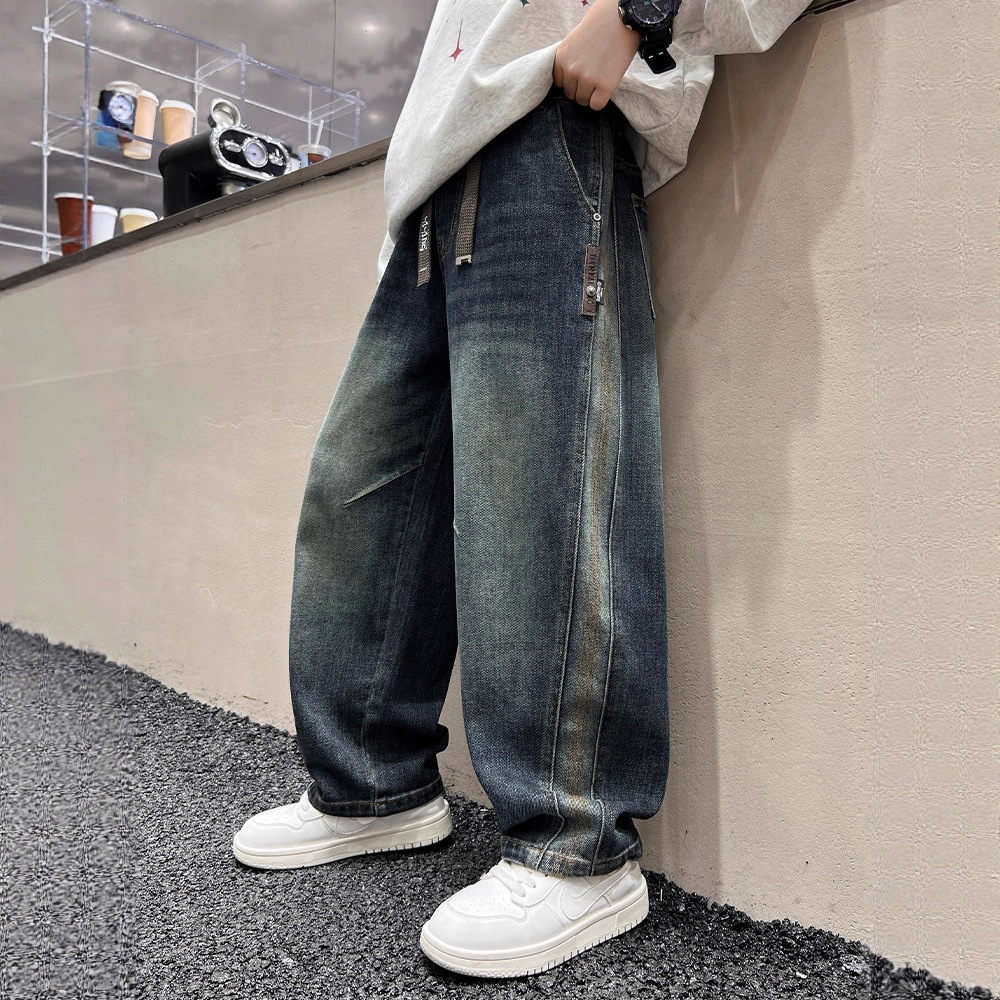 儿童装男童秋装裤子新款春秋款中大童长裤秋季男孩痞帅牛仔裤，童装裤子，摩比熊