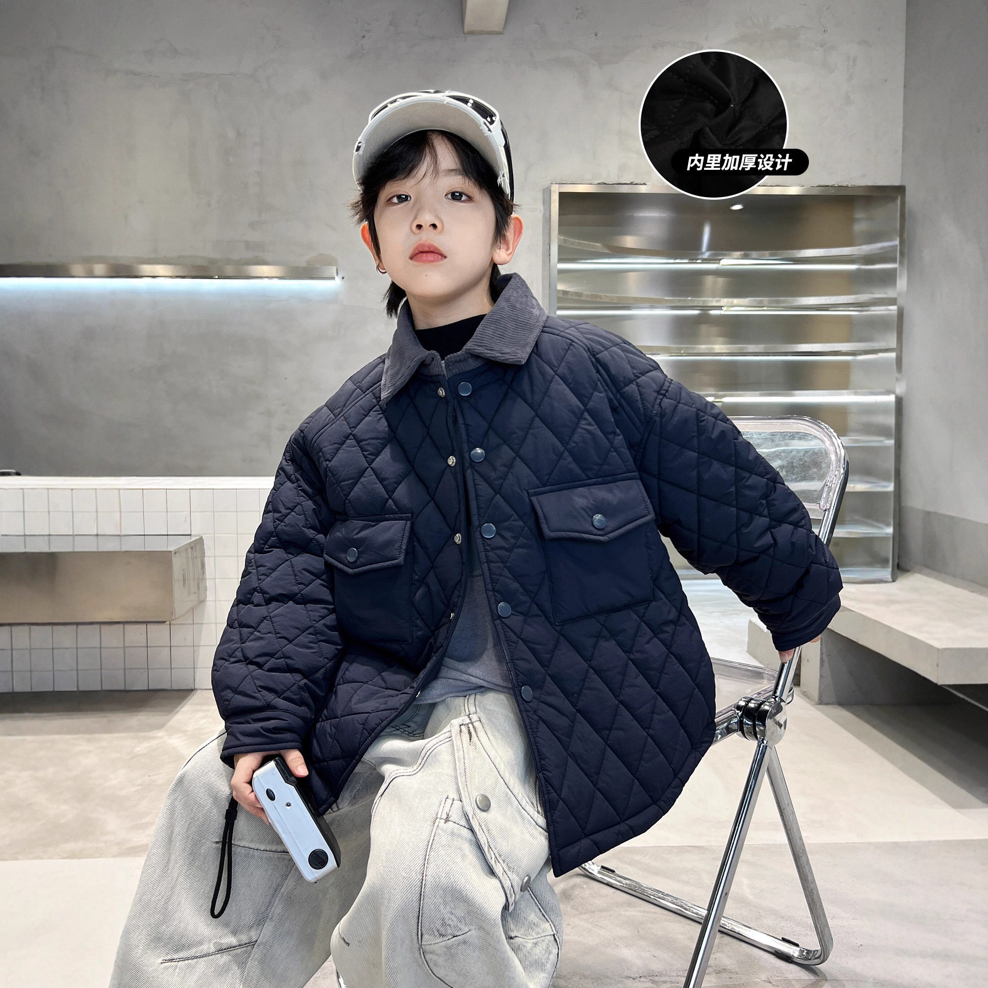 男童棉服轻薄款新款儿童冬装夹棉外套中大童红色棉袄秋冬季潮，童装外套，摩比熊