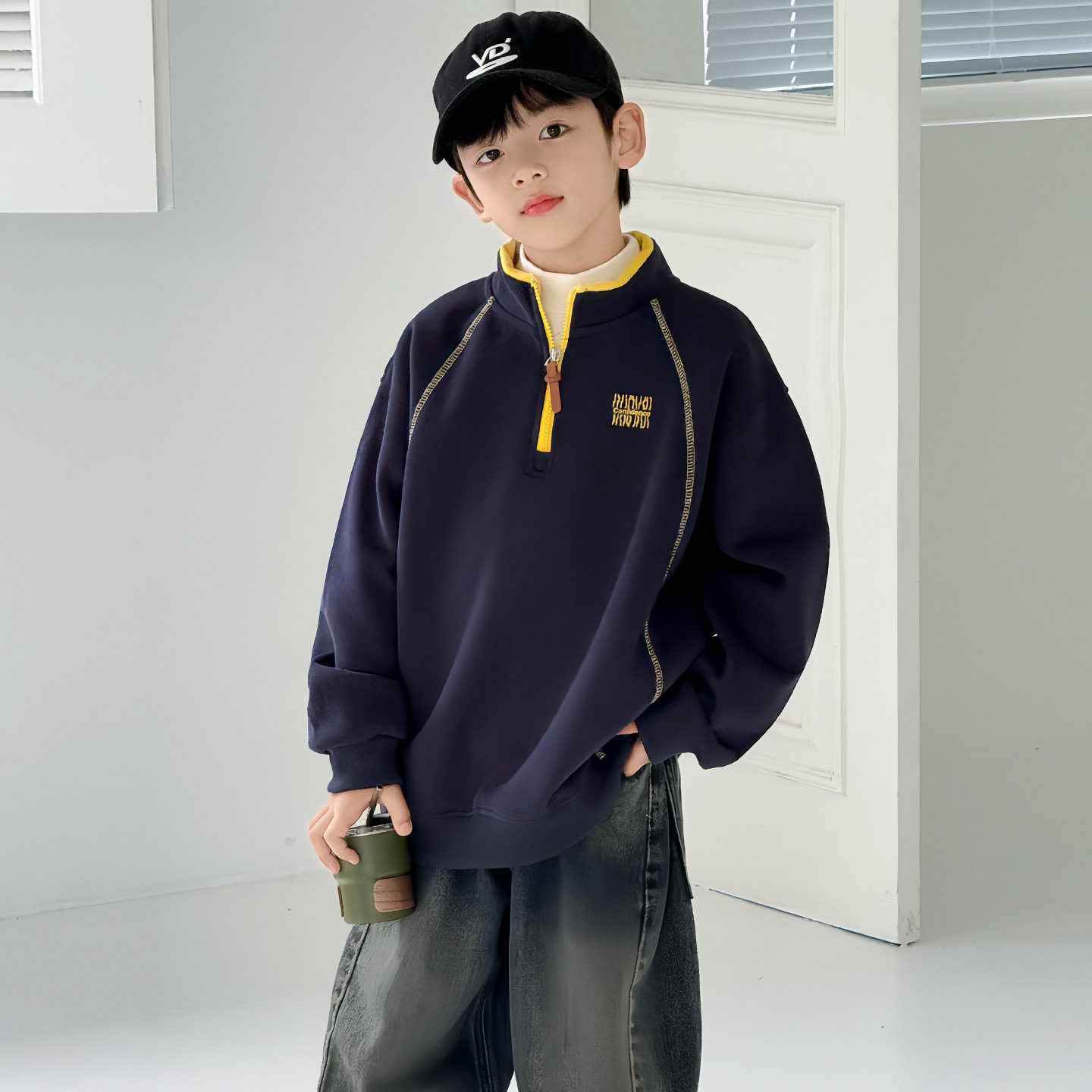 男童卫衣加绒加厚一体绒儿童冬季上衣新款中大童装冬装潮，童装卫衣/绒衫，摩比熊